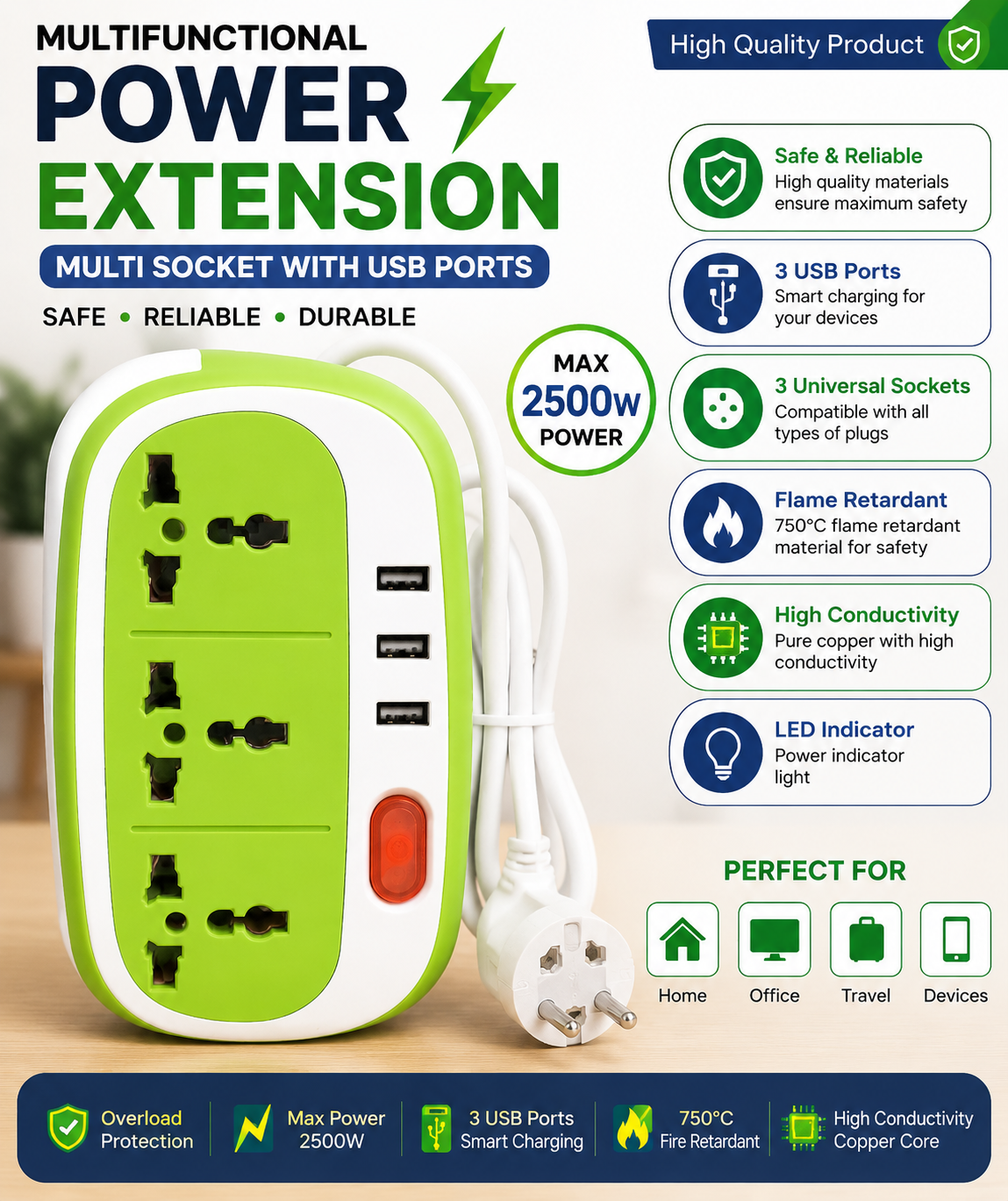Extension Board, Power Strip, USB Extension Socket, Universal Socket Board