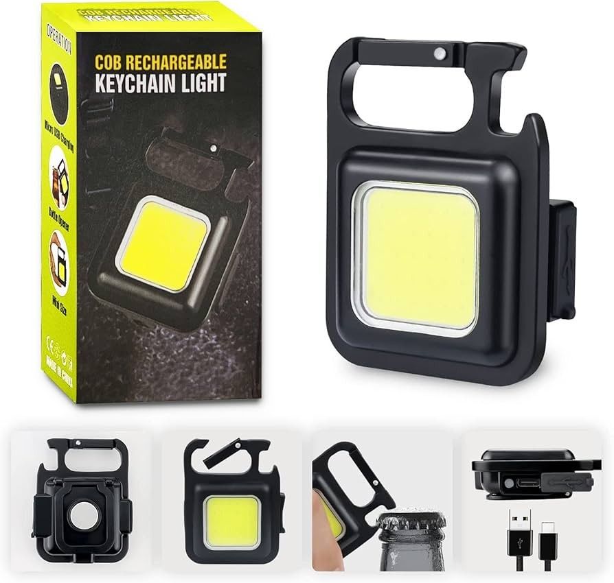 Mini COB LED Keychain Light – Rechargeable Portable Flashlight with Magnet, Bottle Opener & Stand