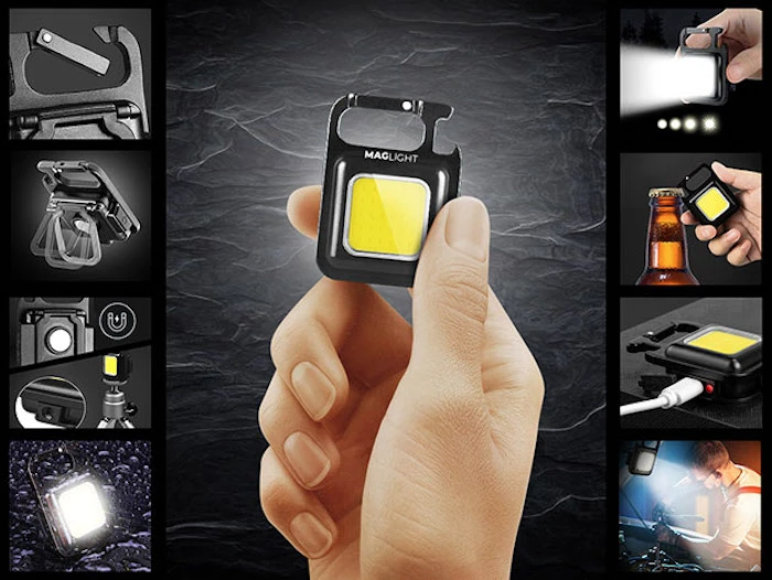 Mini COB LED Keychain Light – Rechargeable Portable Flashlight with Magnet, Bottle Opener & Stand