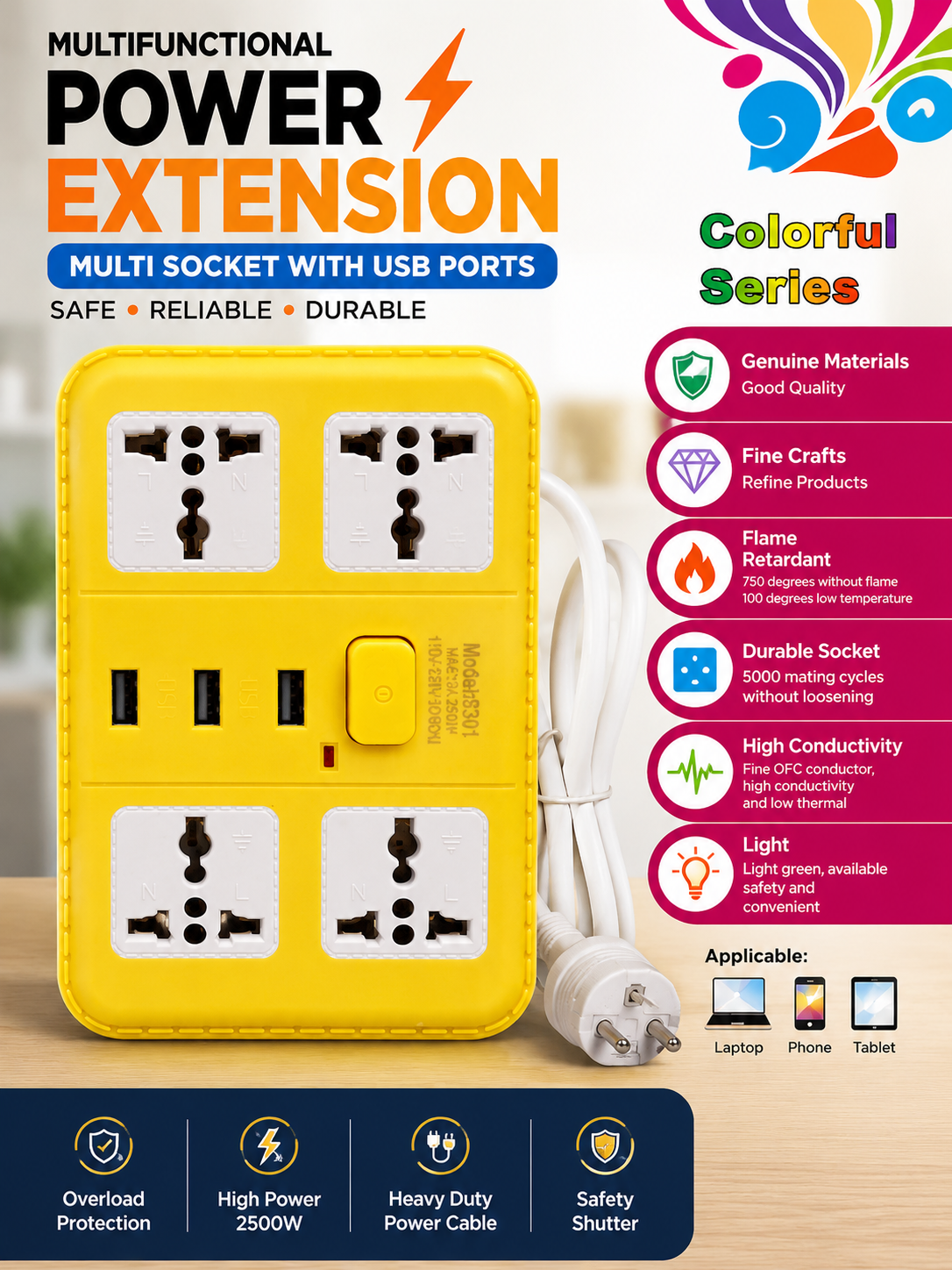 Extension Board, Power Strip, USB Extension Socket, Universal Socket Board