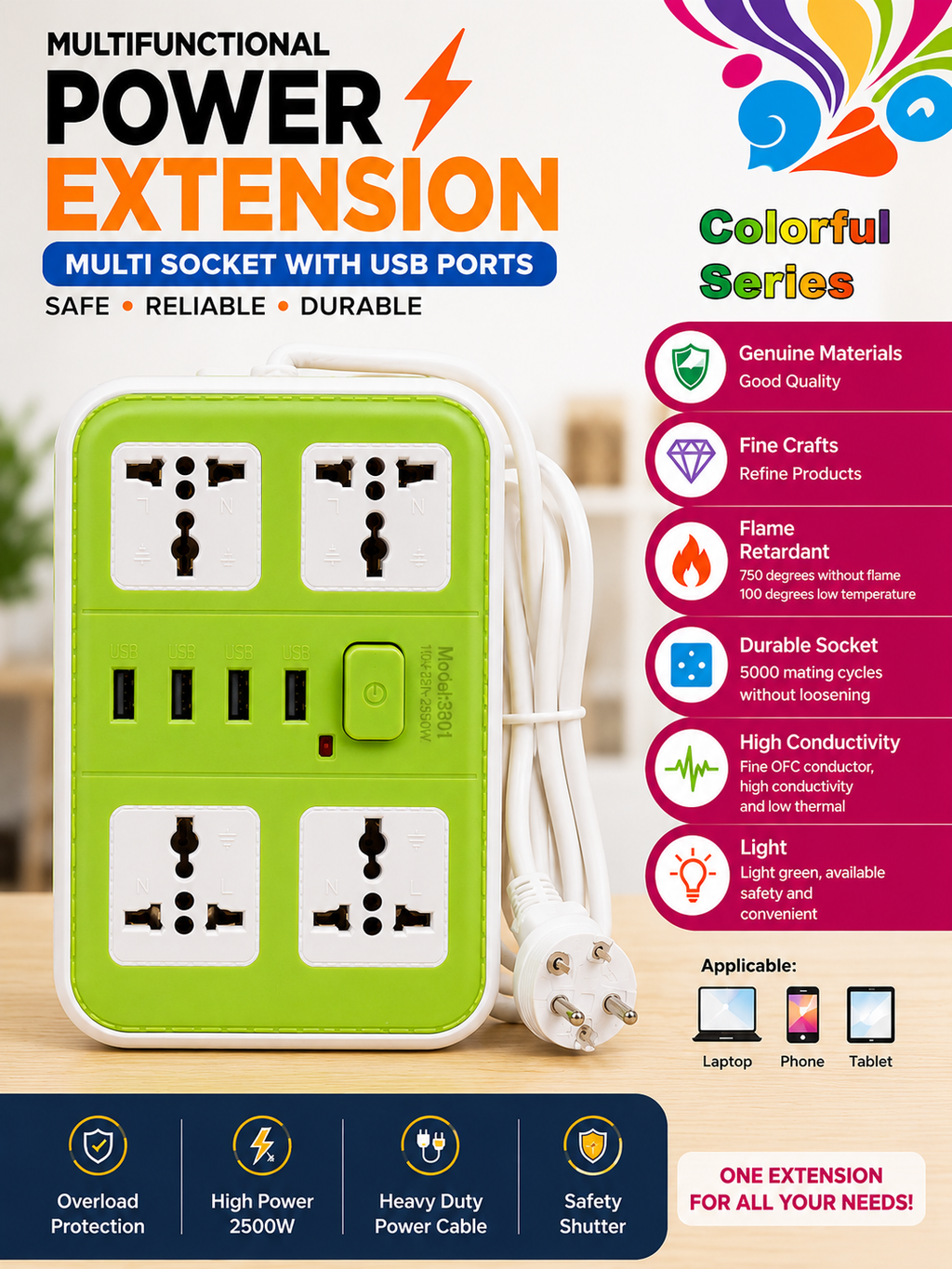 Extension Board, Power Strip, USB Extension Socket, Universal Socket Board